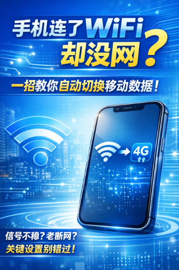 手机连了WiFi却没网？一招教你自动切换移动数据！
