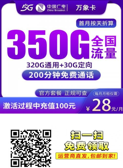28元350G+200分钟，这张广电万象卡在浙江火了