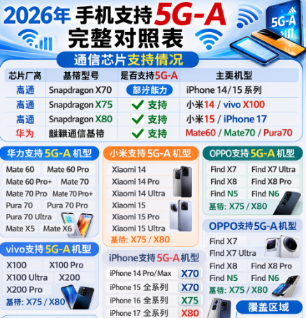 2026哪些手机支持5G-A？附最新机型和城市名单